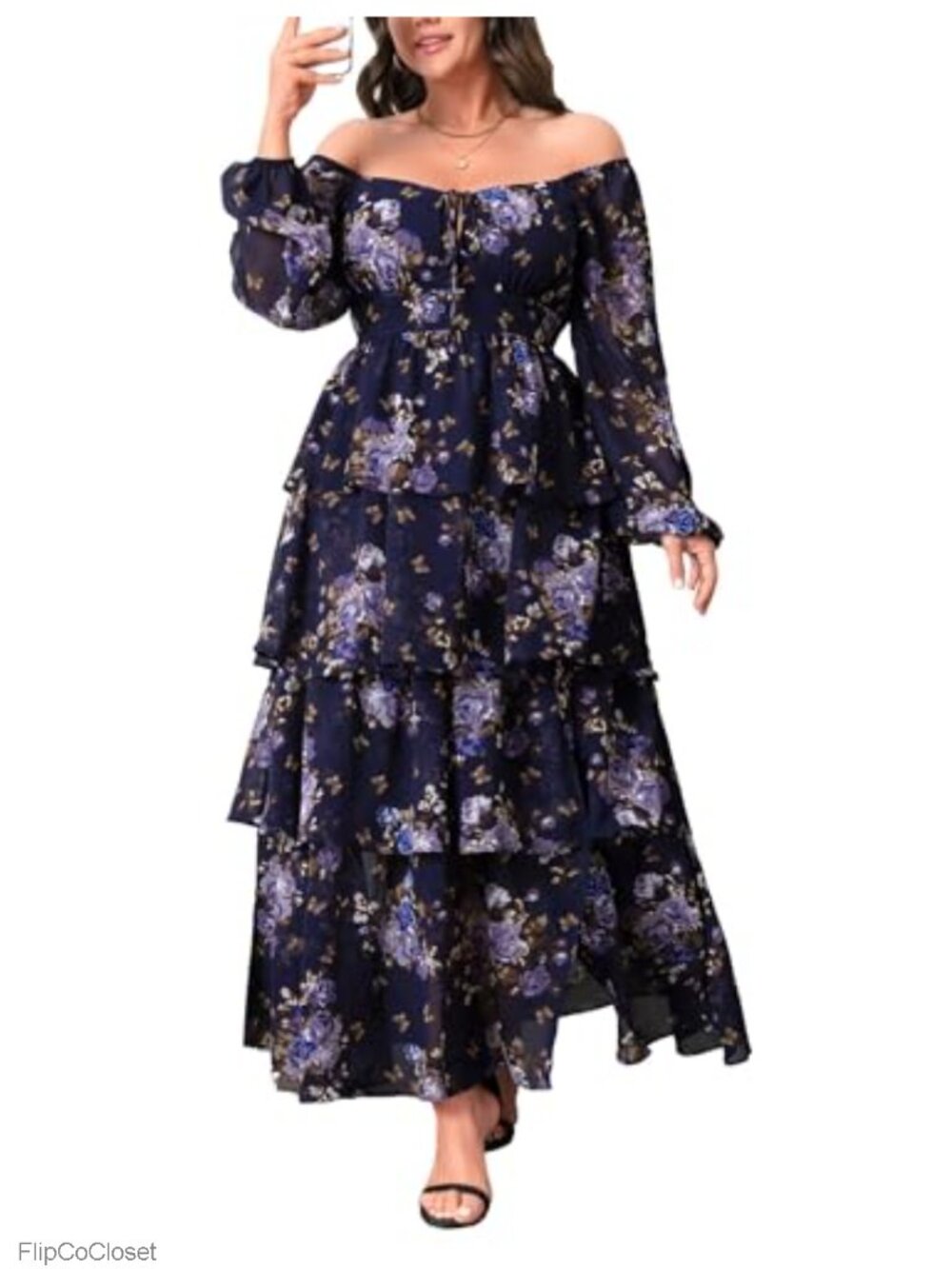 Plus Size Floral Maxi Dress Long Sleeve Wedding Guest Semi Formal Ruffle Slit